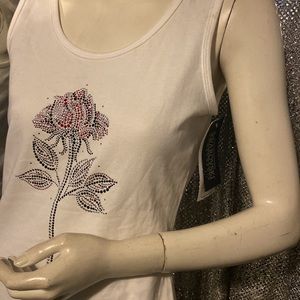 New w tags. Christine Alexander sz Med. White tank with Swarovski Crystals